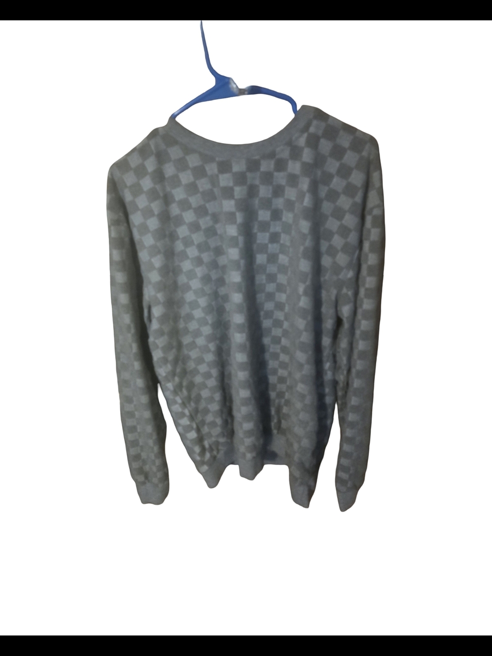Mens Gray Checkered Crewneck Sweater - Classic Knit